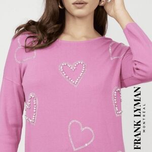 Sz S Frank Lyman Pink Heart Embellished Sweater Pullover